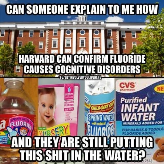 We all know there is controversy about Flouride in our toothpaste and water we drink. Harvard can confirm flouride causes cognitive issues, but it is still being used in so many public water supplies & products we consume. Why?