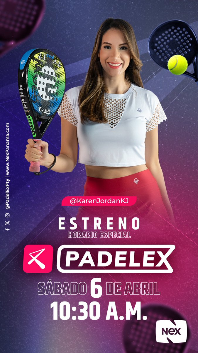 Este sábado inicia la nueva temporada de PADELEX 🎾 en horario especial junto a @karenjordankj y @untaldanidan 💯 ¡No te la puedes perder! 📆 6 de abril ⏰ 10:30 AM 📺 @nexpanama #padelpanama #sevilla #españa #panama #nexpanama #nex