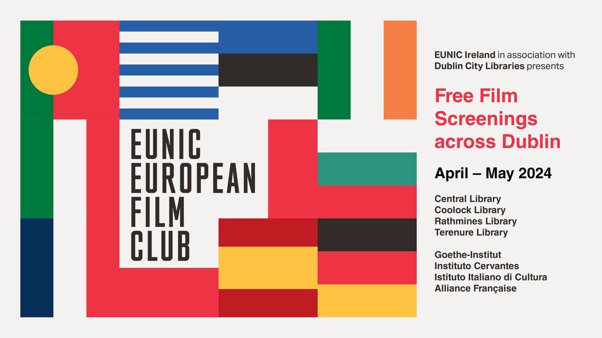 European Film Club 2024 🇪🇺🎞️ @EUNIC_Global Ireland & @dubcilib present from 10th April to 30th May 20 free screenings of European feature films in 4 City Library branches and at @afdublin, @GI_Irland, @ICDublin & @IICDublino! Full programme 👉 bit.ly/3VHUC8d