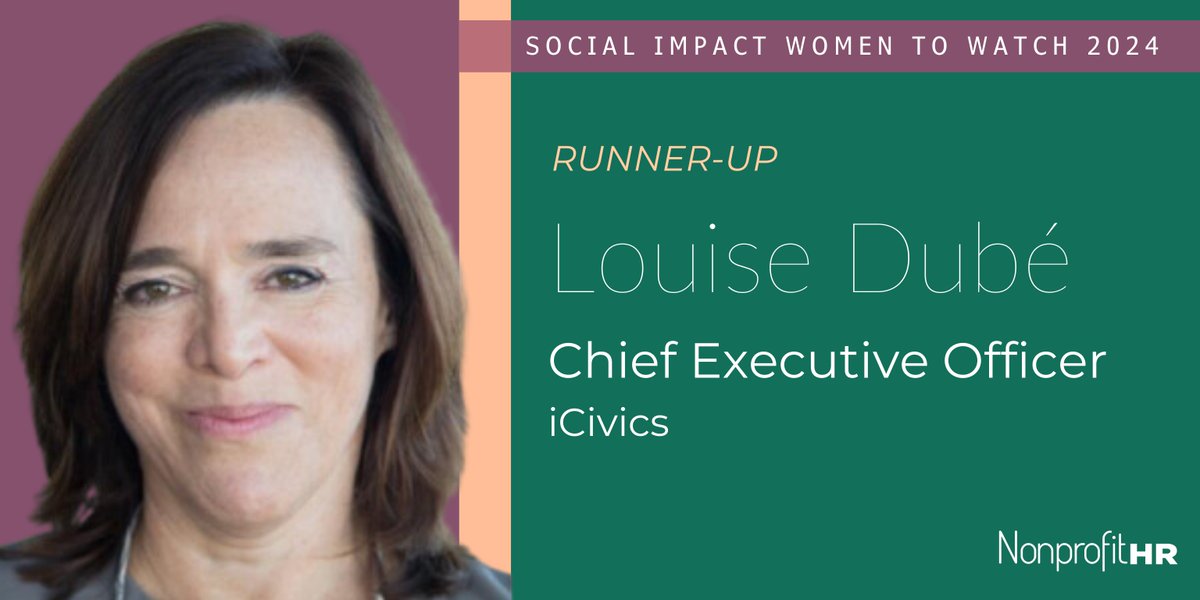 Our CEO @louise_dube has been named a runner-up in @nonprofit_hr's 2024 Social Impact Women to Watch List, which recognizes women who drive positive change in social impact orgs across North America. Explore the full list: nonprofithr.com/2024-social-im… #2024W2W #NonprofitHR