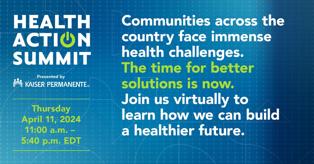 We're bringing together national health care leaders and experts at the #KPHealthActionSummit to discuss the challenges communities across the country are facing – and how we can build a healthier future for all. Join the virtual event on April 11: bit.ly/43m6wX7