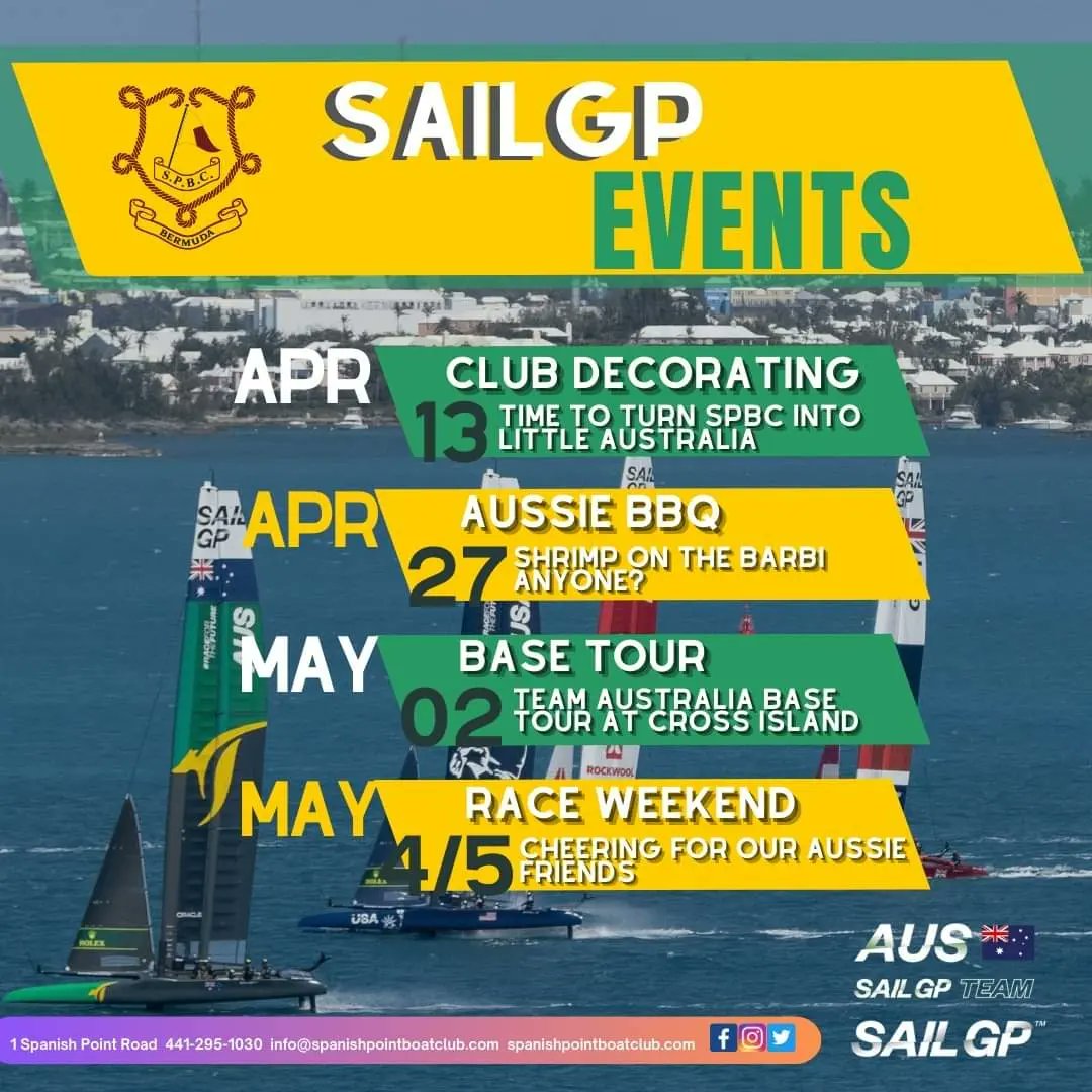 SPBCbda's tweet image. It's Happening!!!! @SailGP is heading back to Bermuda 🇧🇲  and the #SPBC is super stoked to welcome back @SailGPAUS. Check out the events we have planned. More info will be shared in the coming days! #sailgp #Australia 🇦🇺