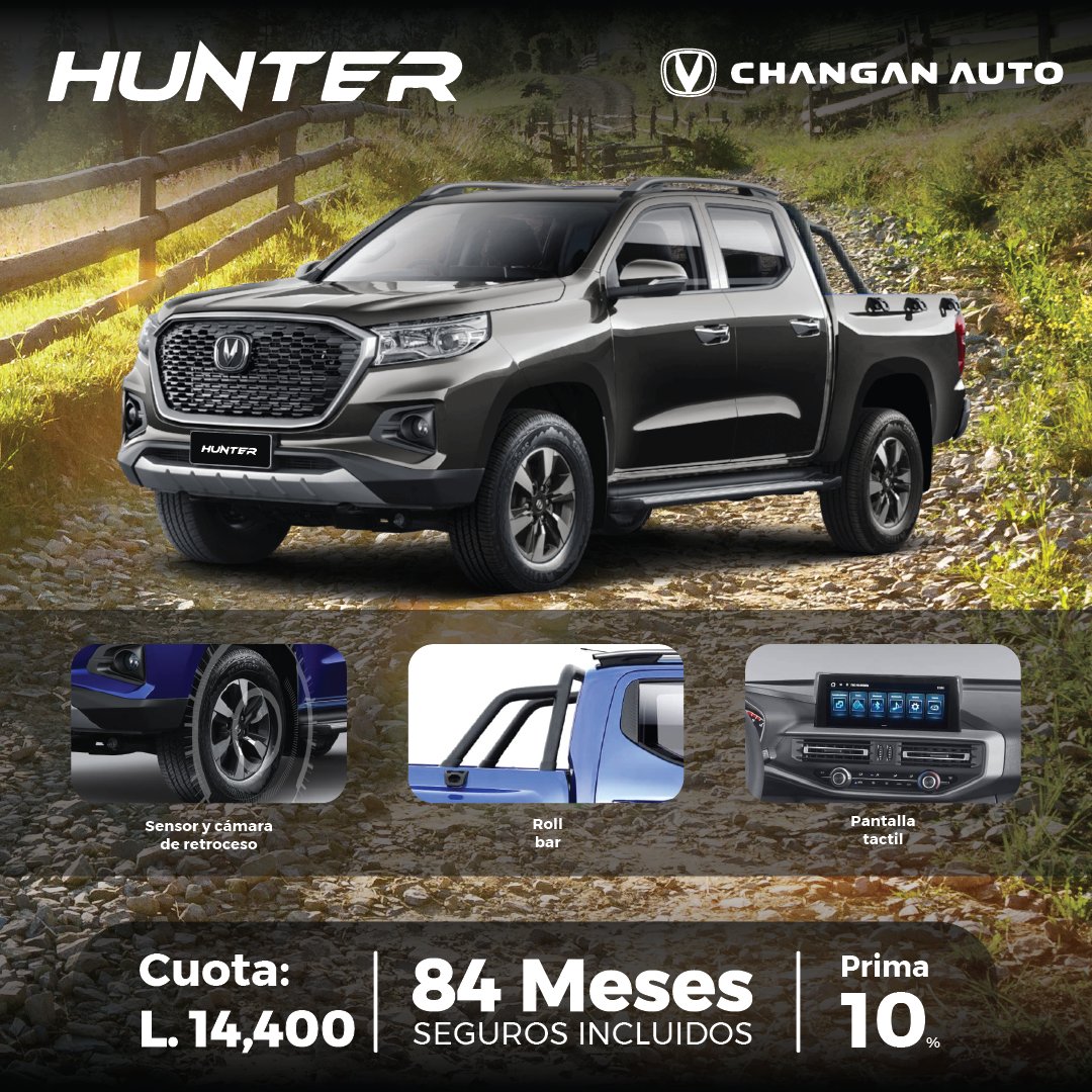 Descubre el poder y la versatilidad del Changan Hunter 🚚💥. Diseñado para aquellos que exigen rendimiento y fiabilidad, este pickup te lleva más allá de los límites convencionales, ya sea en el trabajo o en la aventura. Con su robusto motor Turbo Diésel, tracción 4x4 y espacio