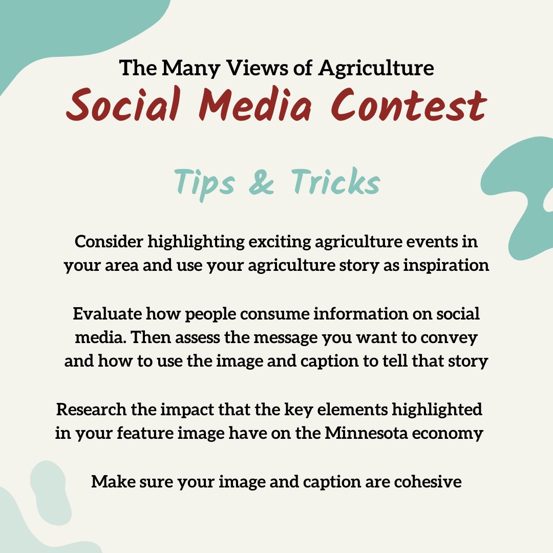 The Many Views of Agriculture Social Media Contest invites you to share your view of agriculture in your life! Consider these tips and tricks while preparing your submission. Submissions will be accepted through June 1. For more information, visit fbmn.org