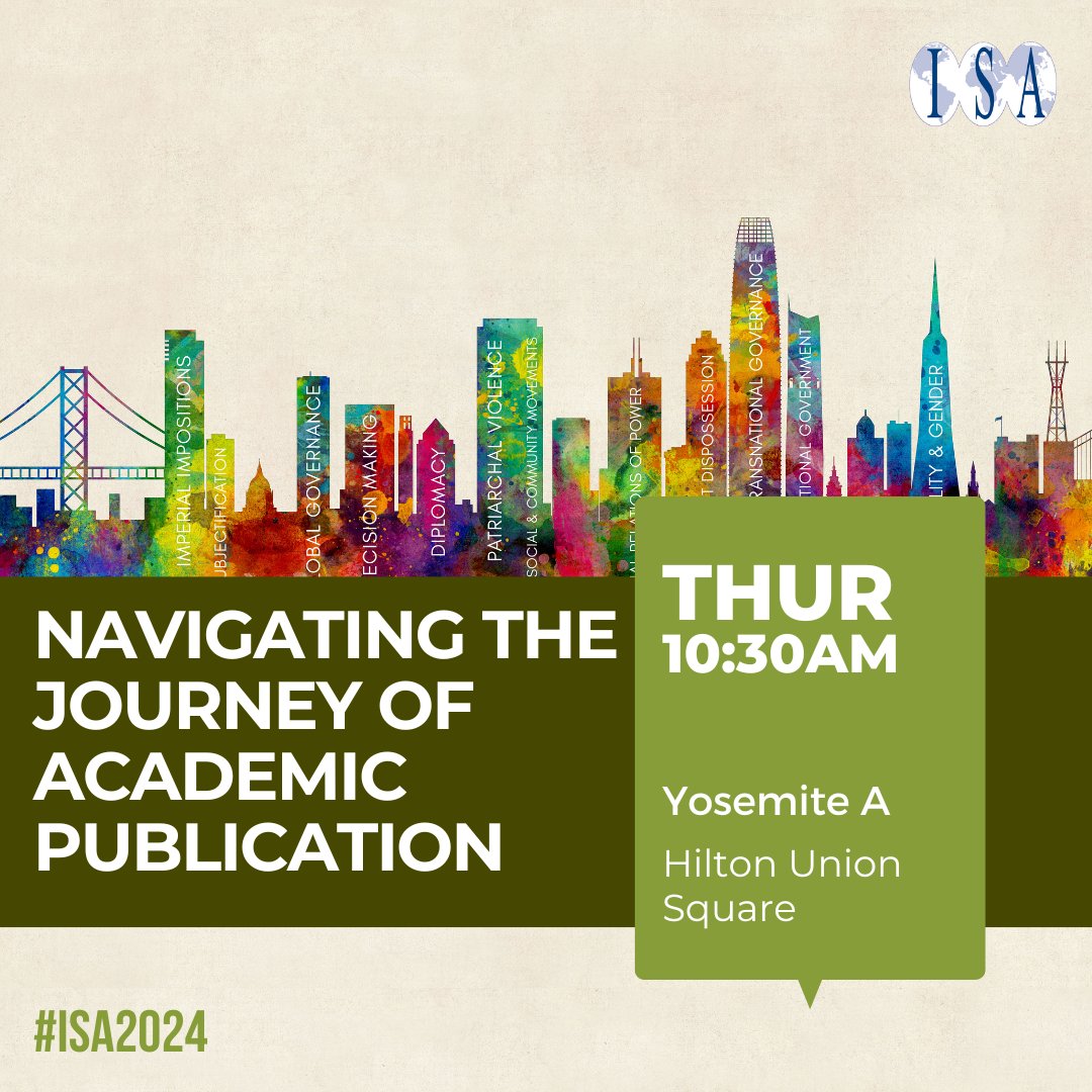 Stop by this early career event, a roundtable of editors-in-chief of peer reviewed journals. The conversation will cover issues such as choosing the right journal for your paper, preparing your submission, the peer review process, etc. #ISA2024