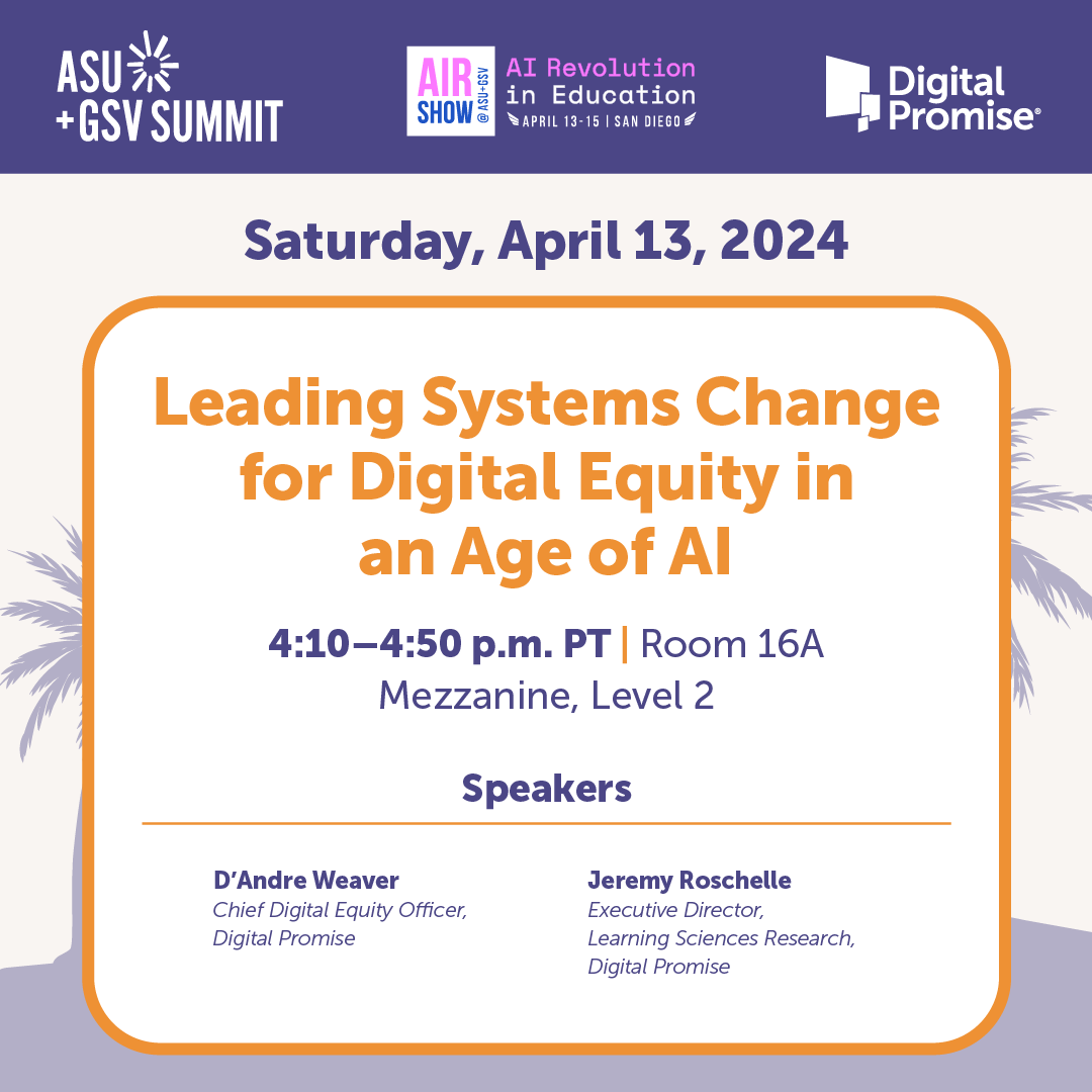 On April 13 at the #ASUGSVAIRShow we’re chatting about: • The rise in generative #AI! Join Stefani Pautz Stephensen and @ReflectImprove for a conversation on trustworthy and transparent R&D • How #EdLeaders can apply #DigitalEquity in #AI with @DAndreWeaver and @roschelle63