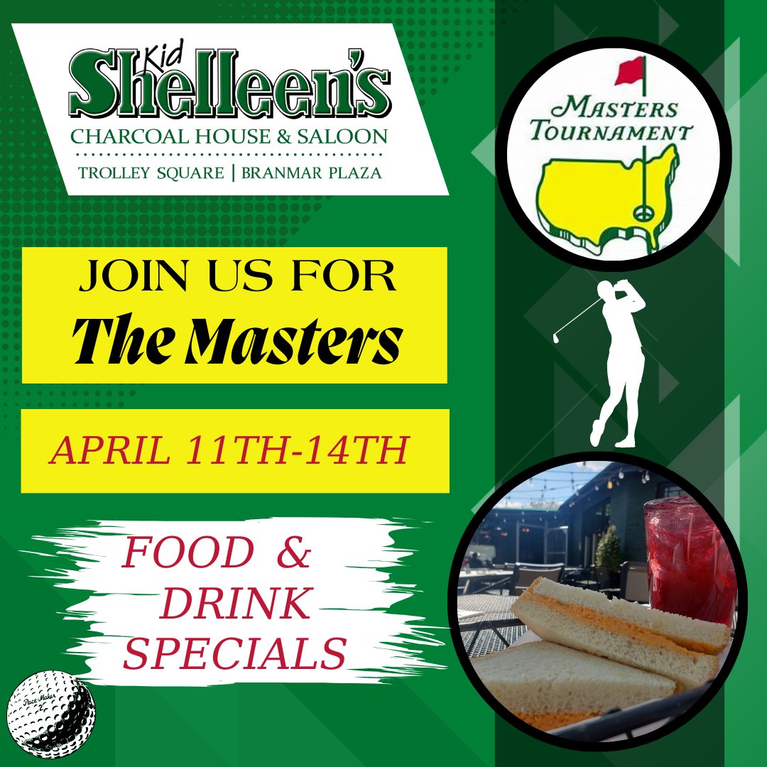 'The Masters Tournament' is next week from April 11th - April 14th! Watch it at Kid Shelleen's! We will be having food and drink specials during the tournament! #themasters #pgatour #watchitatkidshelleens