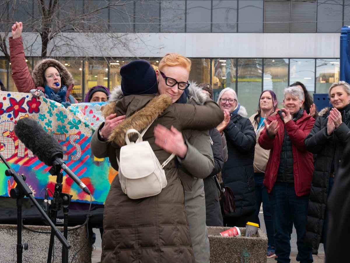 OPSEU's tweet photo. Together with labour &amp; community allies, Regent Park community health care workers celebrated their unity after reaching a tentative deal yesterday. The crowd was filled with hope for a better future for Regent Park. There's nothing we can’t achieve when we fight together! #OnLab https://t.co/ELD6pBkw8I