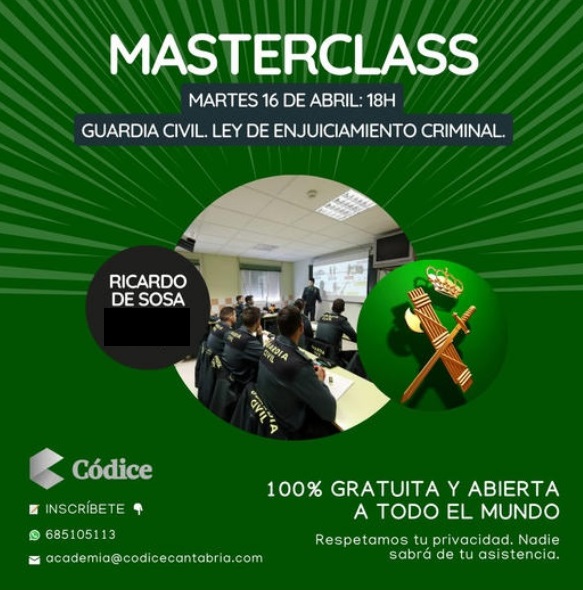 Si estas preparando una oposición para las Fuerzas y Cuerpos de Seguridad, puedes asistir, de modo presencial y online, a la Masterclass sobre la Ley de Enjuiciamiento Criminal.