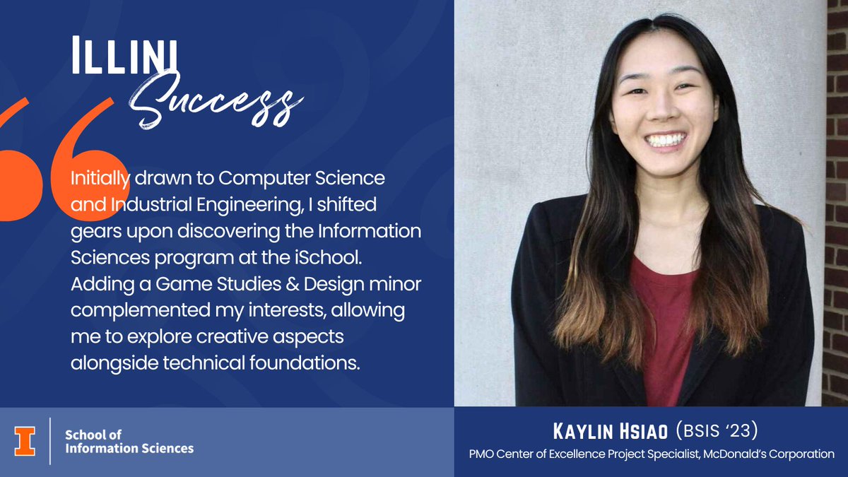 #iSchoolUI alum Kaylin Hsiao (BSIS ’23) reflects on her #ILLINOIS student experience and an internship that led to a full-time position at @McDonaldsCorp. 🔸 Read her Illini Success story here: bit.ly/4aH98kN