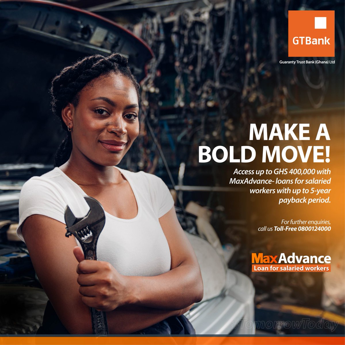 With reasonably low interest rates, MaxAdvance is your go-to loan to get finance for those projects that have been pending. Get in touch with your Relationship Manager or call us toll-free on 0800124000 to get started.
#GreatExperiences
#GTBankgh
#TomorrowToday