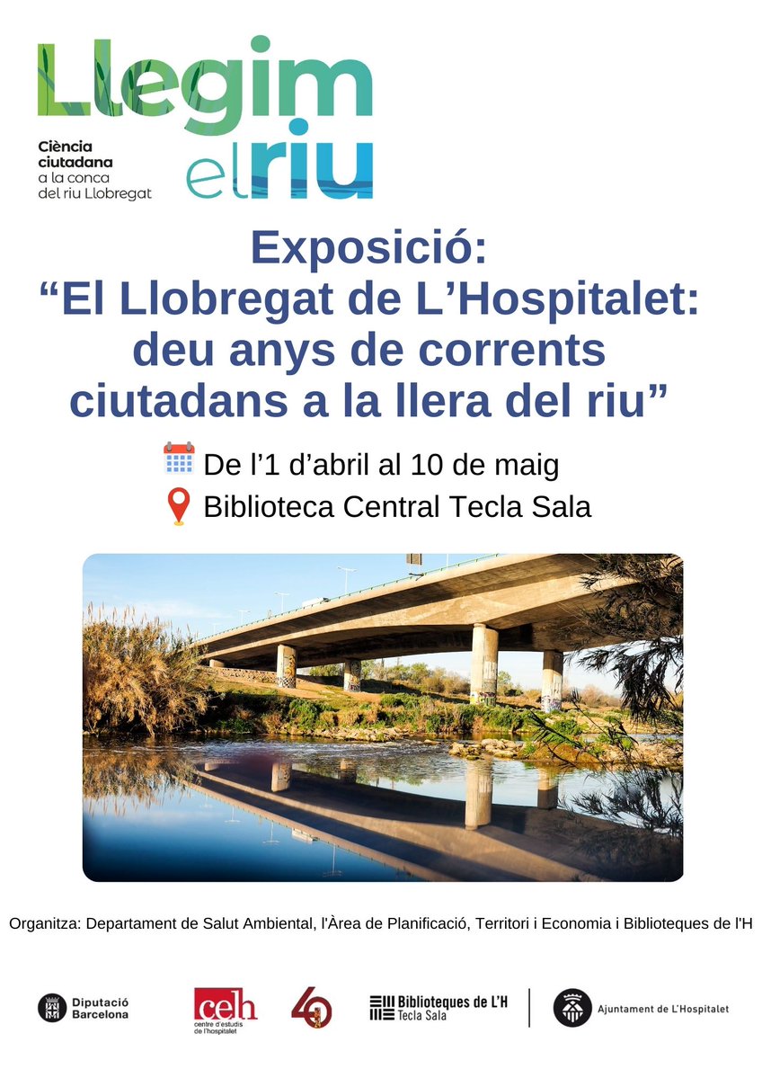 Ja podeu passar per la #BibTeclaSala a veure l'exposició 'El Llobregat de L’Hospitalet: deu anys de corrents ciutadans a la llera del riu' fins el 10 de maig🍃

Organitza: Dep. de Salut Ambiental, l’Àrea de Planificació, Territori i Economia de #LH 

#LHCiència #Llegimelriu