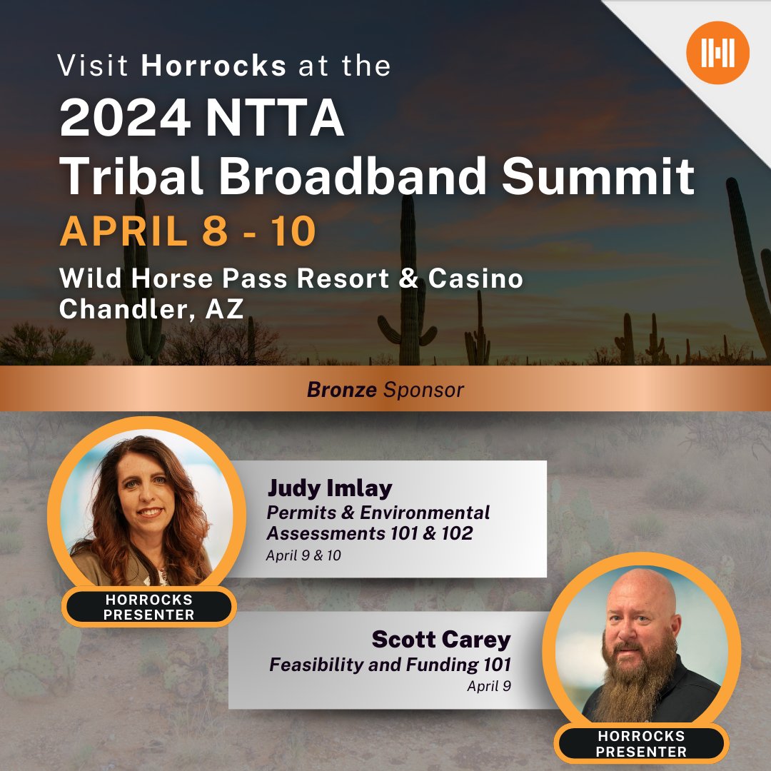 #Horrocks is proud to be a Bronze sponsor for the National Tribal Telecommunications Association (#NTTA) Tribal Broadband Summit on April 8-10 at the Wild Horse Pass Resort and Casino in the Gila River Indian Community of Chandler, Arizona.

#Telecommuications #Broadband #Tribal