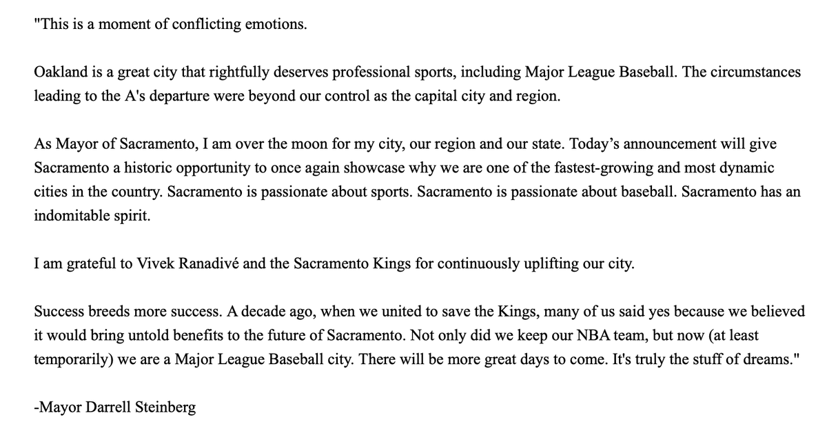 Sacramento mayor Darrell Steinberg's statement: