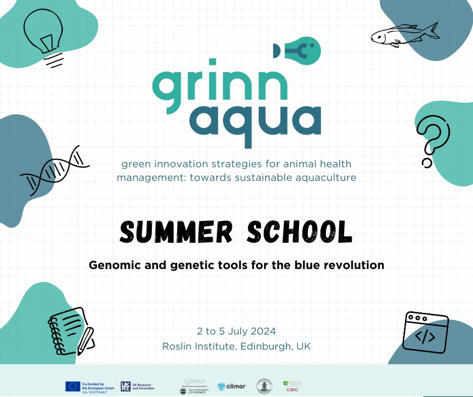 🎉We're delighted to announce our 1st☀️Summer School, on🧬'Genomic and Genetic Tools for the Blue Revolution' taking place from 2 to 5 July at the @roslininstitute We're offering 3 grants🎫to cover travel and accommodations ⏳Apply before April 19th! ℹ️ grinnaqua.eu/news/summer-sc…