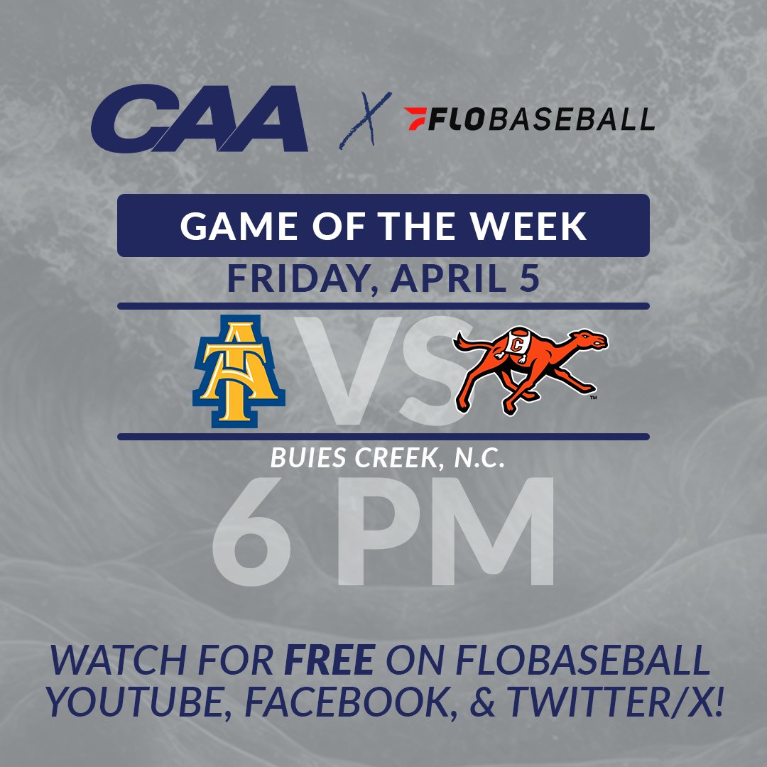 FREE ⚾️ Friday night in Buies Creek for @NCAT_Baseball and @GoCamelsBSB. Tune in at 6 PM on @FloBaseball's YouTube, Facebook, and Twitter/X! #CAABaseball