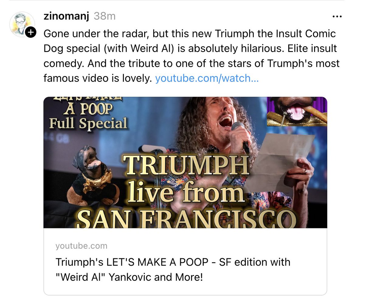 HOLY CRAP WHAT'S IT GONNA TAKE PEOPLE WATCH AND GET TRIUMPH BACK OVER THE RADAR: tinyurl.com/letsmakeapoop (thanks @nytimes comedy maven and ex-tweeter @zinoman)