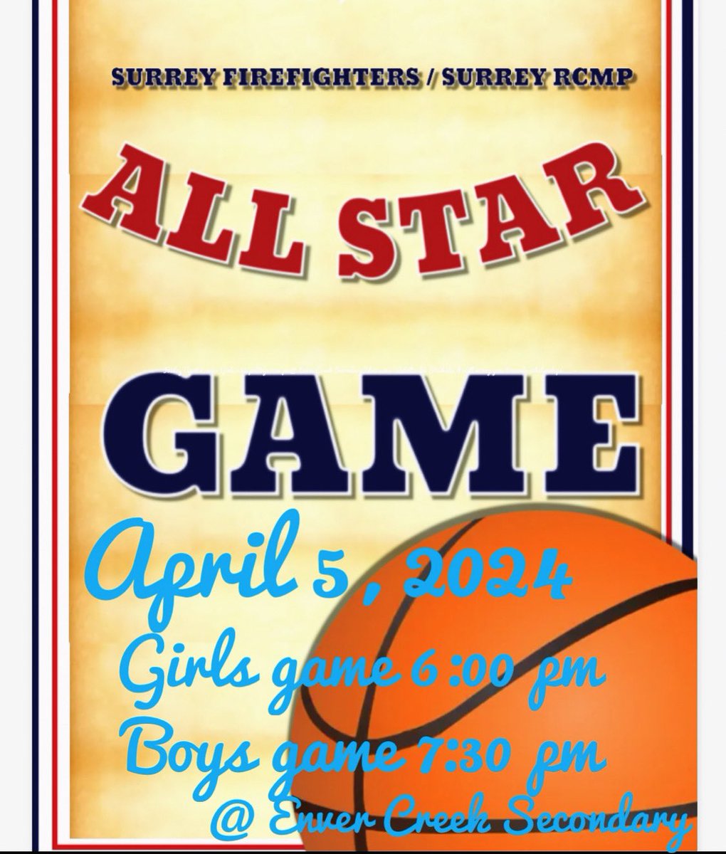 Allstar games tomorrow night @ Enver Creek. Girls tip at 6:00 pm followed by boys at 7:30pm @SurreyNowLeader @SurreyRCMP