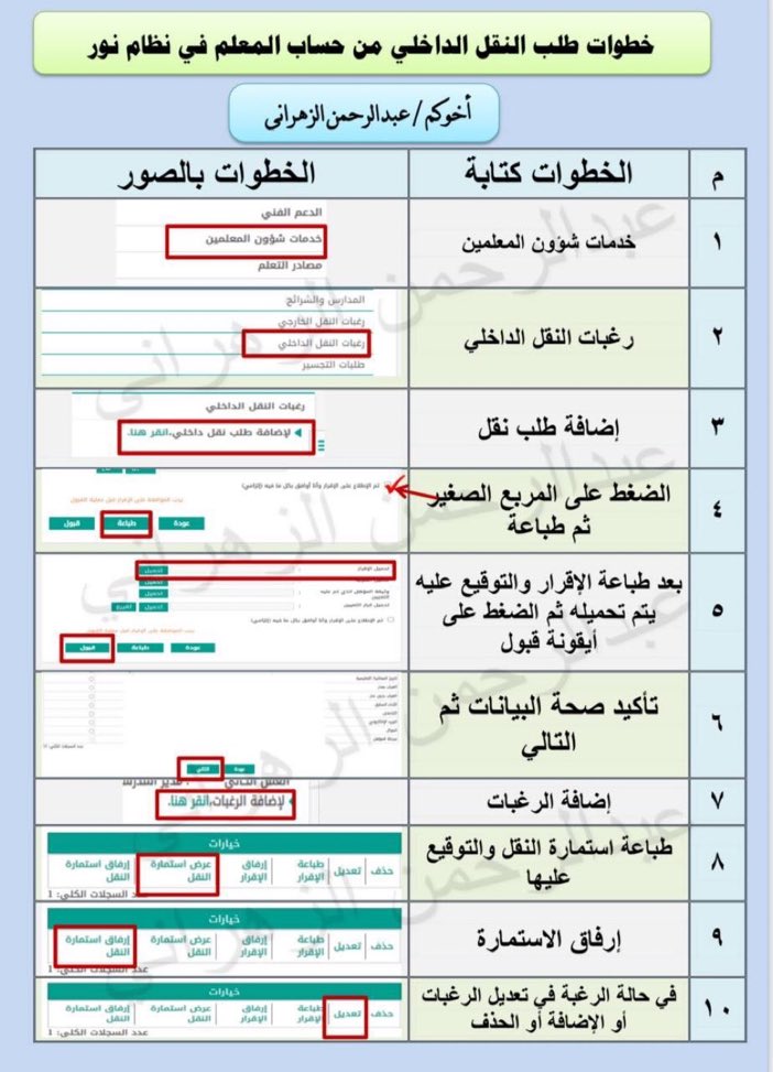 ‼️ هام جداً خطوات طلب النقل الداخلي من حساب المعلم في نظام نور لعام 1445 وستبدأ إدارات التعليم بفتح إجراءات النقل الداخلي من تاريخ ١٤٤٥/١٠/١٢هـ الى ١٤٤٥/١٠/١٦هـ .