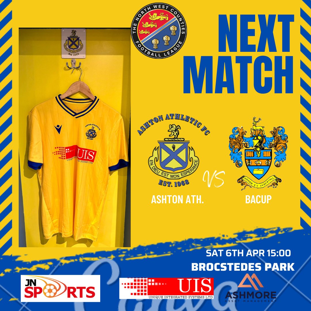 🔜On Saturday we host @BacupBoro as we look to make it four consecutive home wins in our penultimate match of the season! 
⚽️Kick-off 3pm
🏟️Brocstedes Park
🎟️Adults £6, Concessions £4
💛💙Come on Yellows! 
#AshtonAthletic
#Yellows
#proudtobeyellow