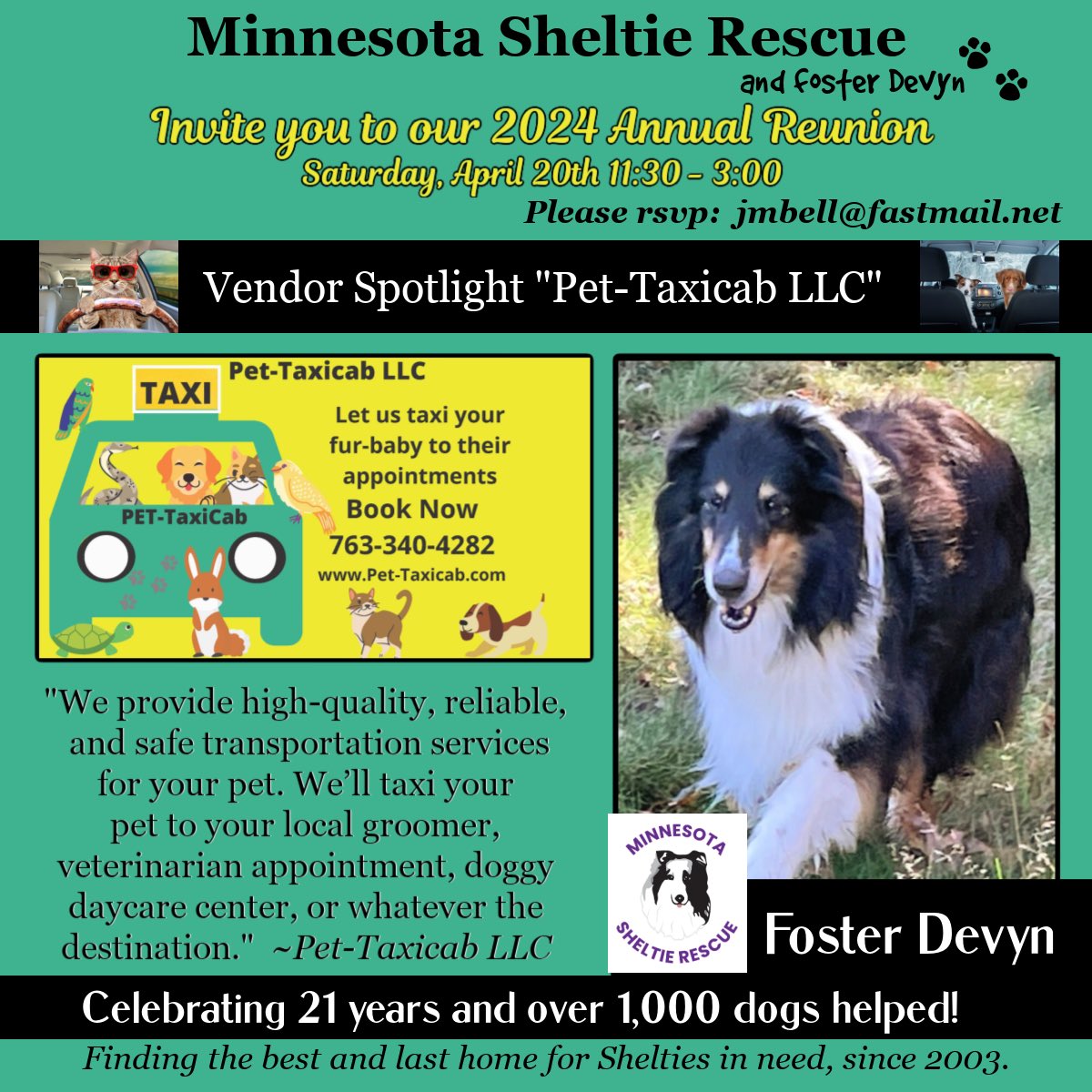 🚕 pet-taxicab.com is a great resource for those who do not drive who need pet transport assistance to the vet, groomer, boarding, daycare, etc.! Chat with them at our FREE event in Mpls. All welcome! mnsheltierescue.org (scroll ⬇️) #MnSheltieRescue #DogEvent