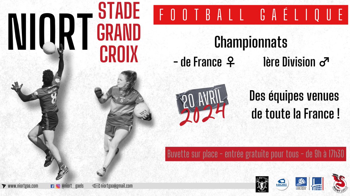 𝐉-𝟏𝟔 𝐚𝐯𝐚𝐧𝐭 𝐥𝐞 Tournoi Football Gaélique à Niort : J3 Championnat fédéral D1 ♂ / J1 Championnat de France ♀
Gros RDV en vue avec des joueurs et joueuses venues de toute la France (<a href="/ParisGaelsGAA/">Paris Gaels GAA</a> , <a href="/ClermontGFC/">Clermont Gaels</a> , Lyon, <a href="/bordeauxgaelic/">@bordeauxgaelic</a> , <a href="/GVFG56/">Vannes FG</a>, etc.)
Hâte !