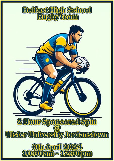 Good luck to our U14 boys who are completing a 2 hour sponsored spin at Ulster University, Jordanstown on Saturday from 10.30am-12.30pm. All funds raised will be going towards the boys’ tour to Portugal at Halloween. All support welcome! @BHS__Sport