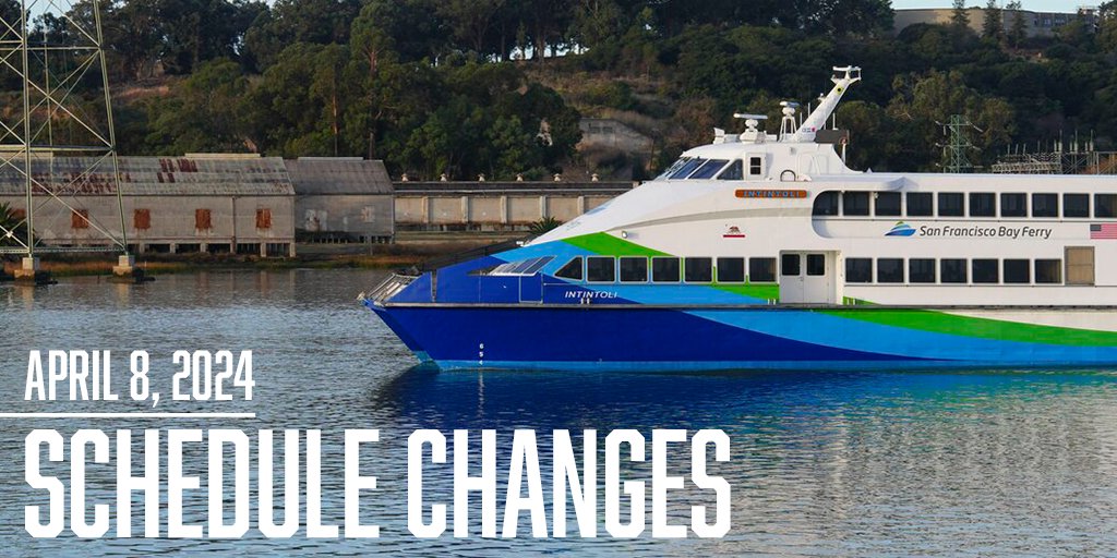 HEADS UP: Starting Monday 4/8, schedule adjustments will take effect on the Vallejo route in response to rider feedback. Minor baseball ferry schedule changes will take effect as well. Learn more about what's changing here: bit.ly/3Tsx0CZ