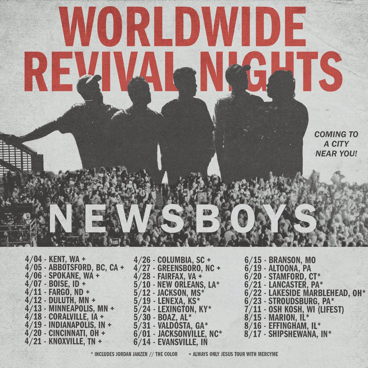 EVANSVILLE, INDIANA! 🗣️🗣️ NEW DATE ADDED 🚨🚨 We’re bringing Worldwide Revival Nights to your city in June! Use code “NEWSBOYS” to unlock presale today 👇🏻👇🏻 itickets.com/events/478410
