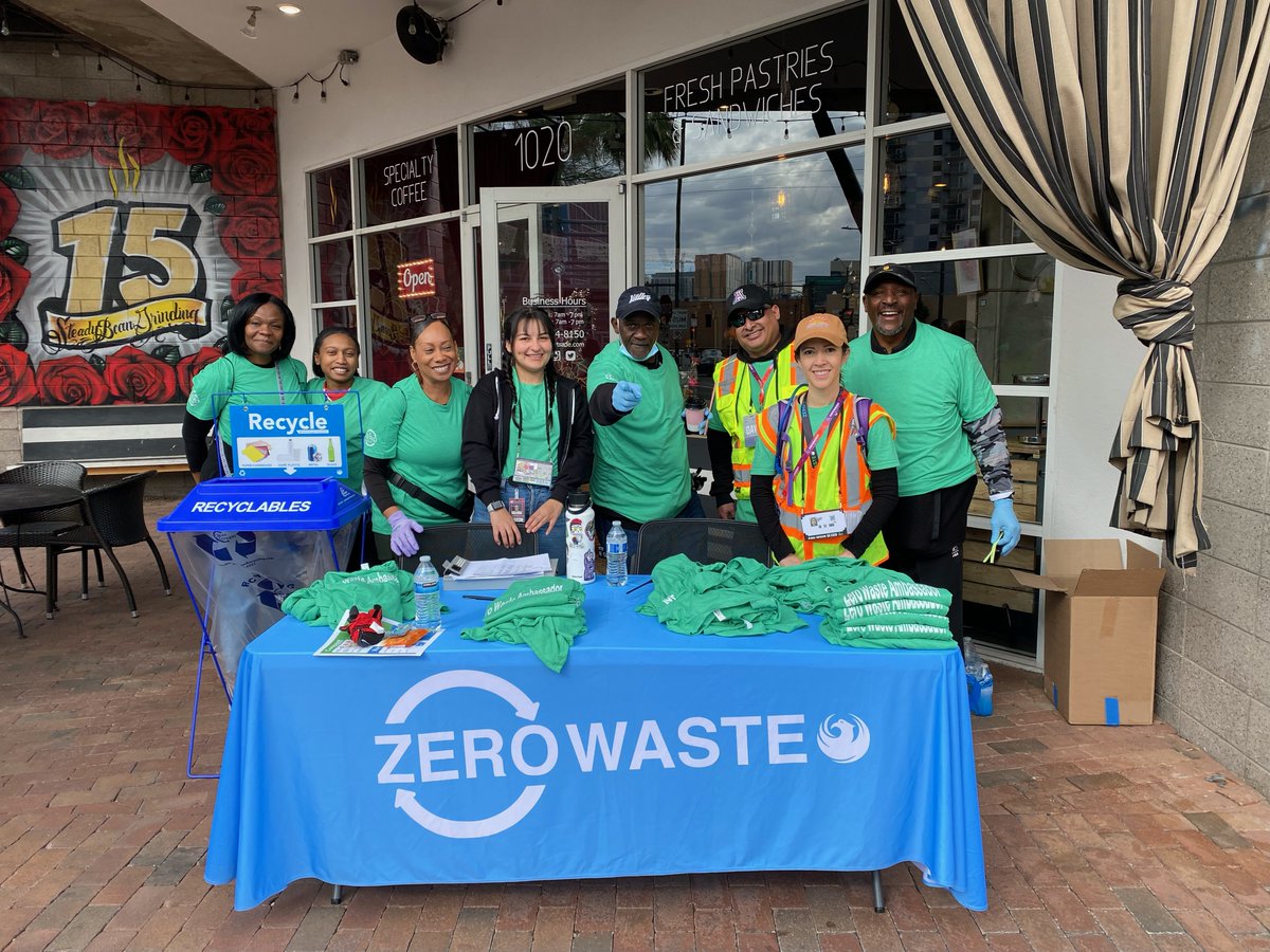 The green shirts are ready!♻️ Look for Zero Waste Ambassadors (wearing these shirts) at #FinalFour Fan Fest at and around @PhoenixConCtr. They’ll be able to answer all your recycling/compost questions!