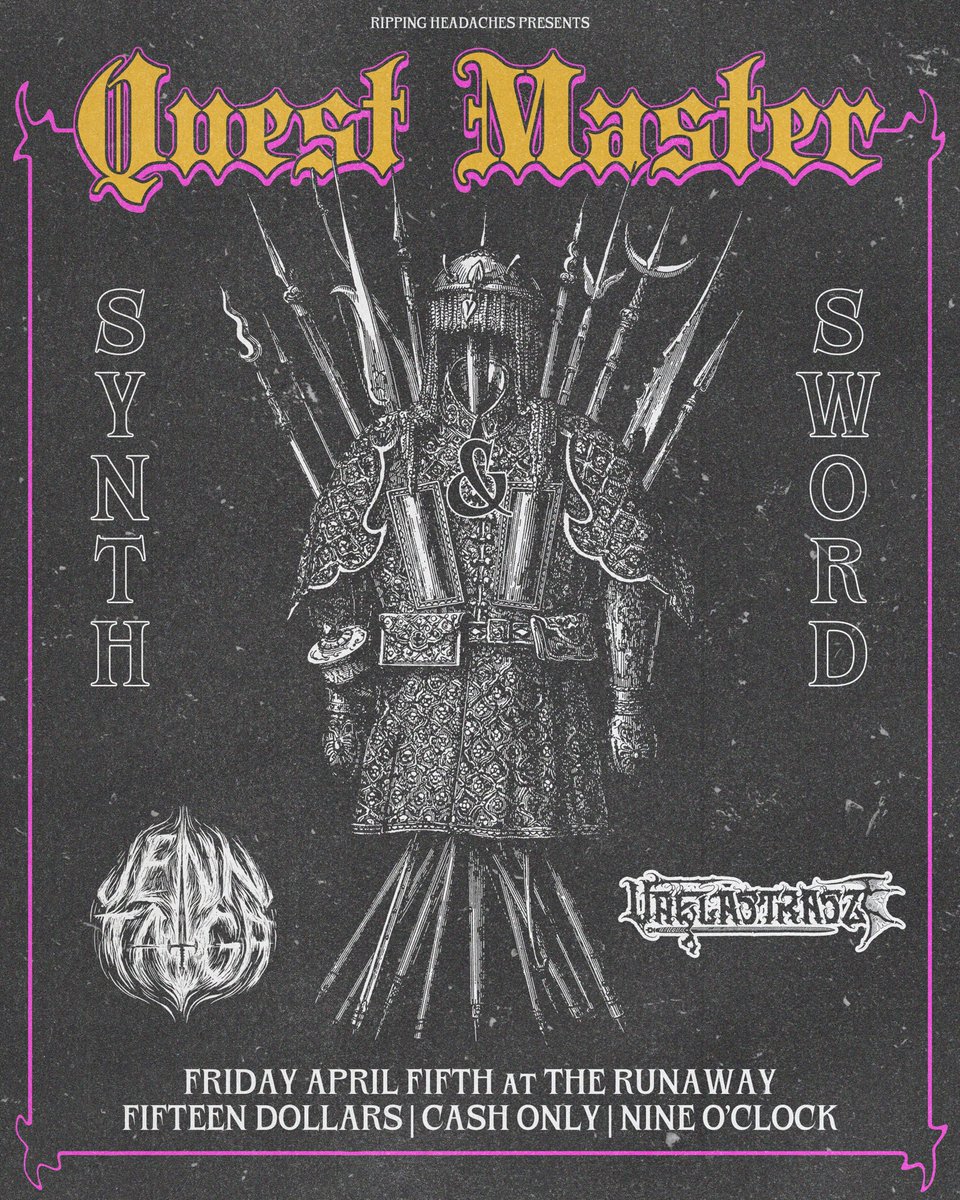 ⚔️TOMORROW NIGHT @ The Runaway⚔️ Don’t miss Quest Master (Australia) on his first US tour joined by Jenn Taiga and Vaelastrasz. 9pm. Ca$h only at show. ATM on site.