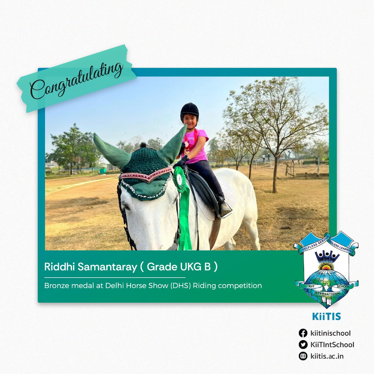 Riddhi's remarkable performance showcases her dedication and talent in equestrian sports, reflecting the spirit of excellence instilled at KiiTIS.

Congratulations, Riddhi, on this remarkable victory of yours!

#equestrian #bronzemedal #KiiTIS #Delhihorseshow