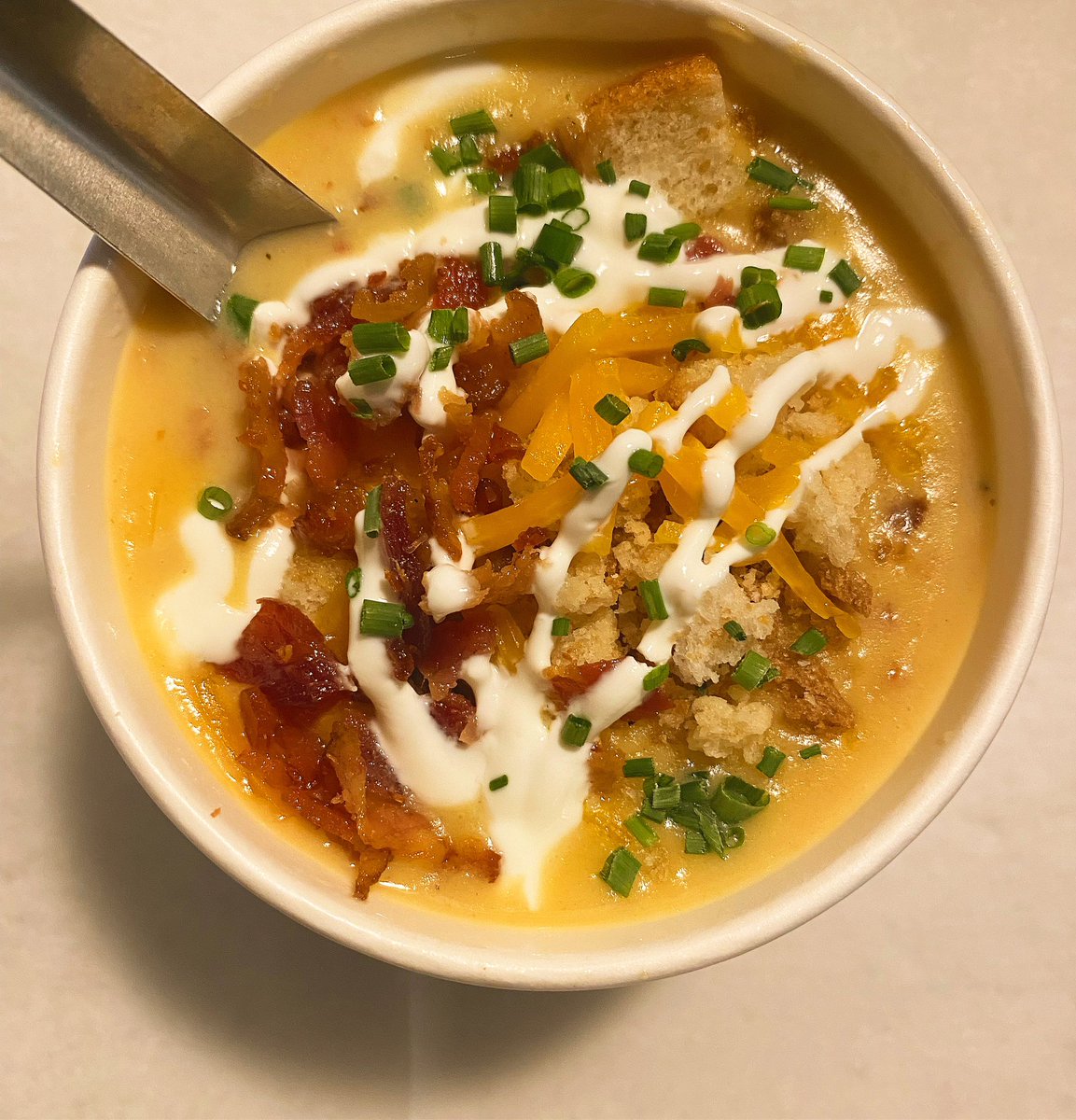 Soup Special - Cheesy Loaded Potato (Garlic Bread Crumbs, Cheddar, Bacon, Sour Cream, and Chives)