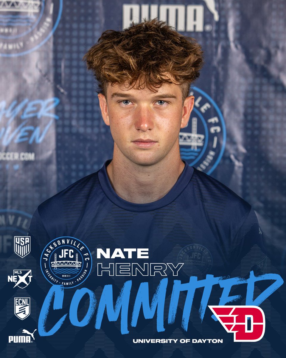 Big congrats to Nate Henry! Your commitment to Jacksonville FC has been outstanding, and now your journey takes you to the University of Dayton! Your hard work and passion have paid off. Wishing you nothing but success as you embark on this exciting new chapter. Fly high and make