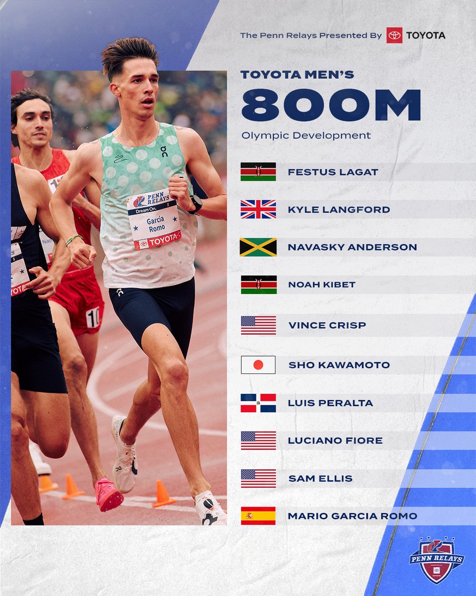 🚨𝗢𝗗 𝗙𝗜𝗘𝗟𝗗 𝗔𝗡𝗡𝗢𝗨𝗡𝗖𝗘𝗠𝗘𝗡𝗧🚨 We're excited to roll out our next Olympic Development field today... the @Toyota Men's 800m features seven different countries! 📰bit.ly/4cJ92Lm
