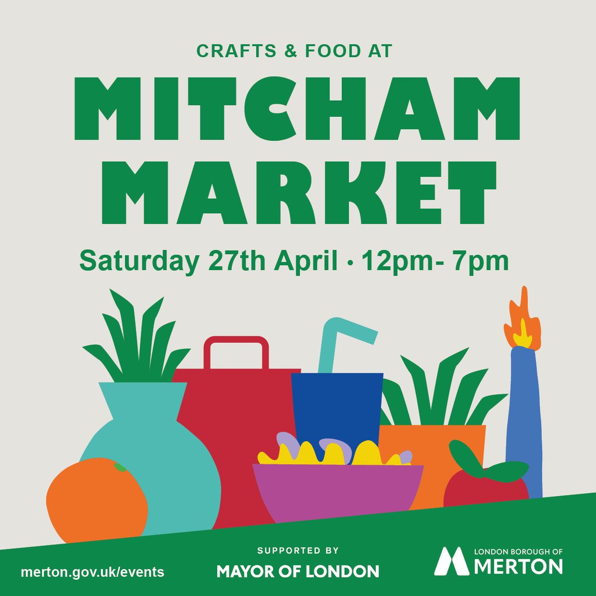 Saturday 27 April noon to 7pm craft and food market in #MitchamVillage. Spread the word. More markets in #Mitcham