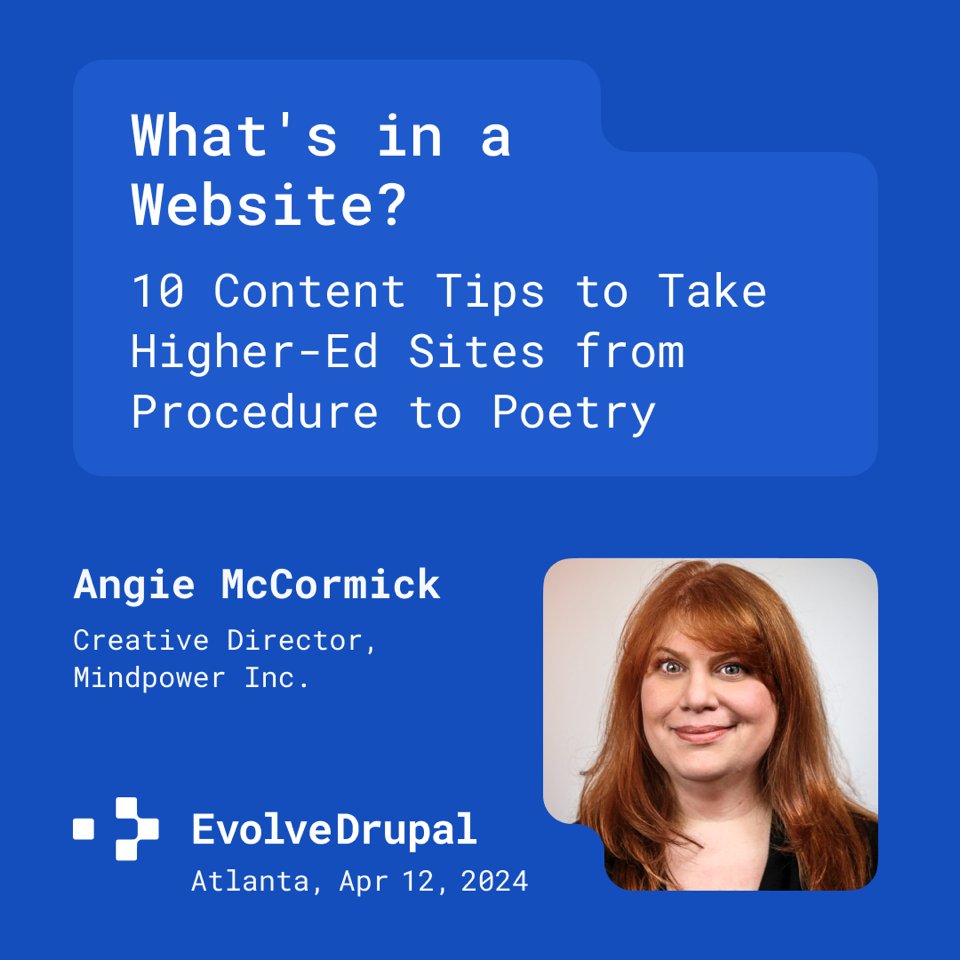 On April 12th our very own Angie McCormick is taking the stage at @evolvingweb's #EvolveDrupal Atlanta summit. What’s on the agenda? How to prioritize information, storytelling, and imagery to make web content that has maximum impact. See you there! The ticket link is in our bio.