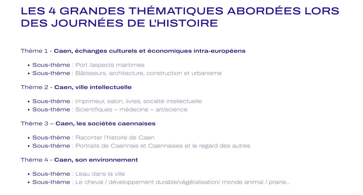 A l'occasion de son millénaire, la ville <a href="/CaenOfficiel/">Ville de Caen</a> organise (avec <a href="/MrshCaen/">MRSH Caen</a> et <a href="/Universite_Caen/">Université de Caen Normandie</a>) les "Journées de l'histoire" (21-28 mars 2025). N'hésitez-pas à faire des propositions (Conférence, visite, expo, etc.) pour un moment festif inoubliable ! millenairecaen2025.fr/fr/news/appel-…