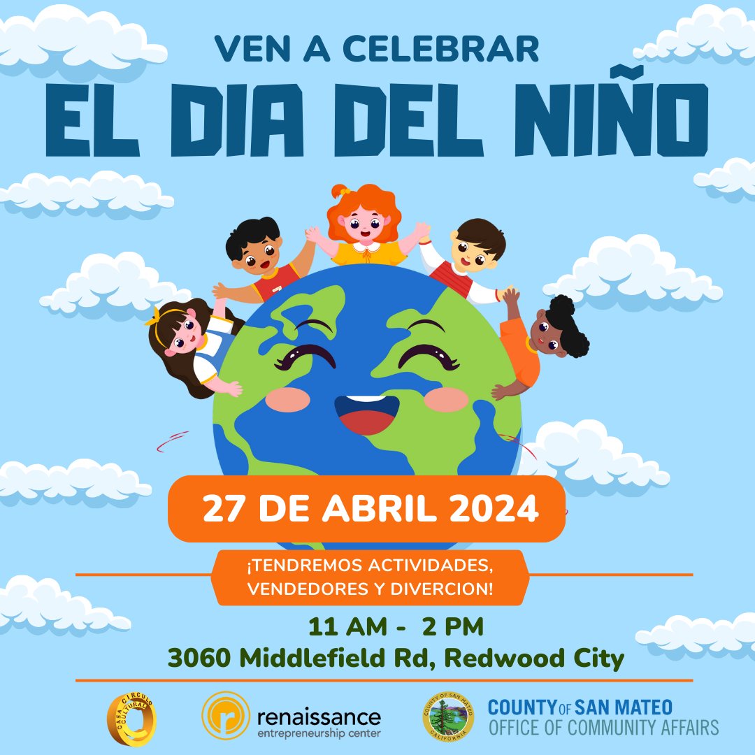 ¡Acompaña a Casa Círculo, @RenCenter_ y @sanmateoco en el evento El Día del Niño el 27 de abril! Actividades para niños, vendedores, espectáculos en vivo y mucho más. En caso de lluvia, es posible que se posponga la celebración. 3060 Middlefield Road, de 11am – 2pm.