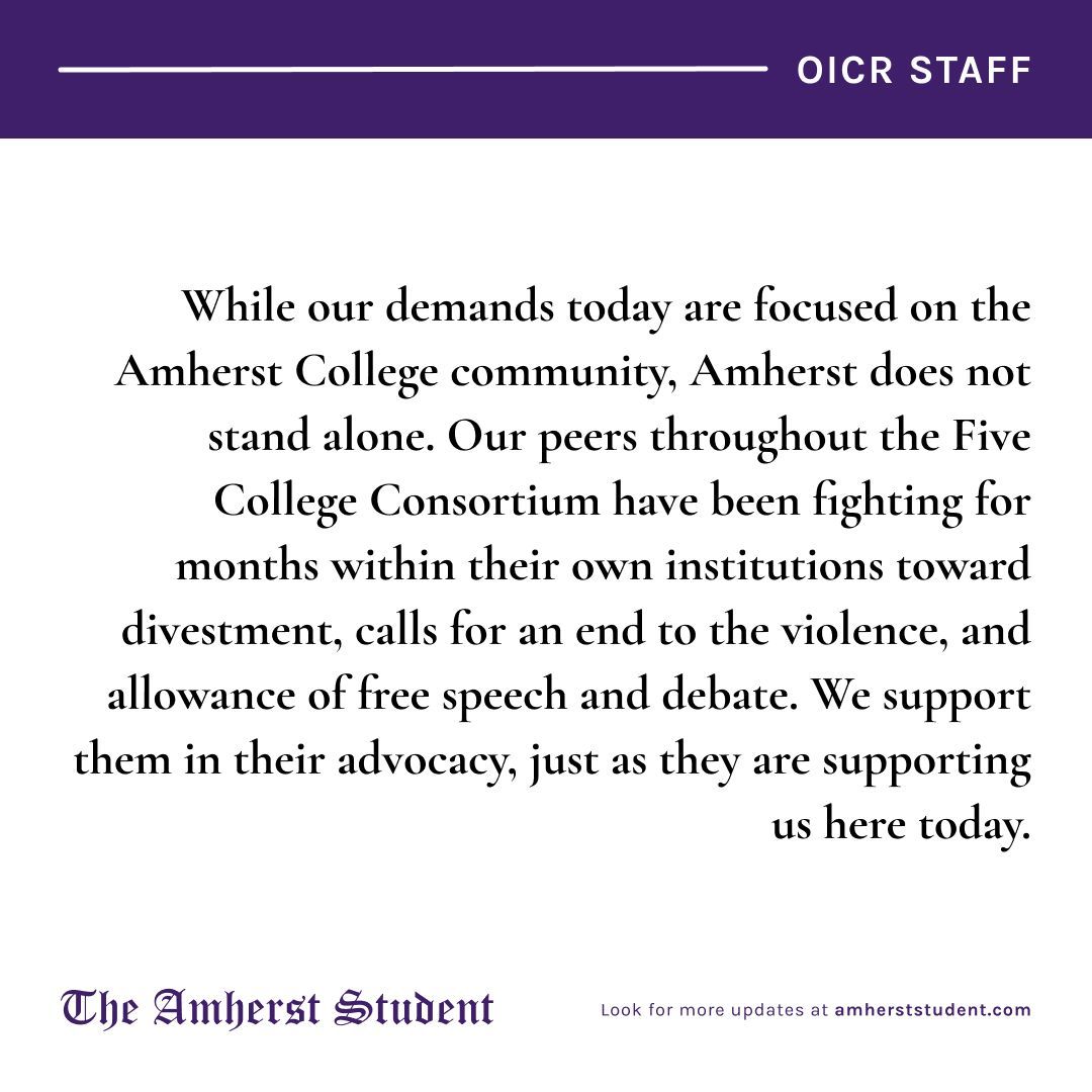 Resource Center Protest Israel/Palestine Censorship
🔗 buff.ly/49mszP0

Smith Divestment Sit-in Enters its 2nd Week
🔗 buff.ly/3PPTcF0

Calls for Divestment from Israel
🔗 buff.ly/3J5iZoJ

OICR Student Staff on Palestine/Israel
🔗 buff.ly/3xxvSFu