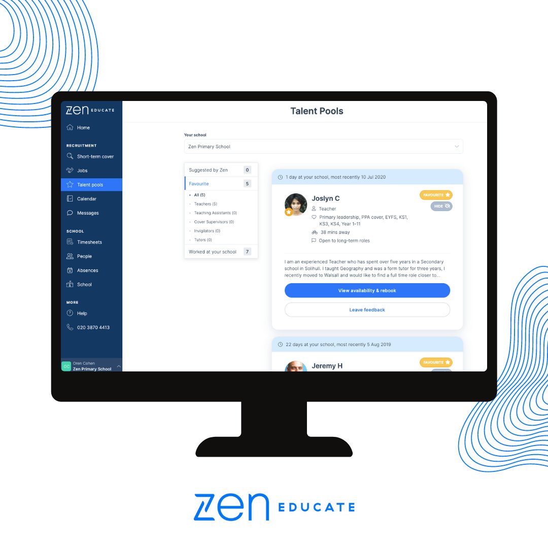 Find the right teachers for September with Zen Educate Talent Pools. 🖥️ Just log in & click Talent Pools to review recommended candidates, browse teachers who have already worked at your school, and view favourites. ✅ 🔗zeneducate.com/resources/scho… #SchoolBusinessLeaders #Schools