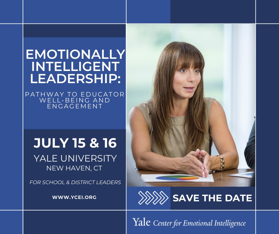 We're thrilled to invite superintendents, #SEL directors, principals, and school/district administrators to Yale's symposium on emotionally intelligent leadership on July 15 & 16. Join us for this innovative experience. Interested? Sign up for updates: yalesurvey.ca1.qualtrics.com/jfe/form/SV_cv…