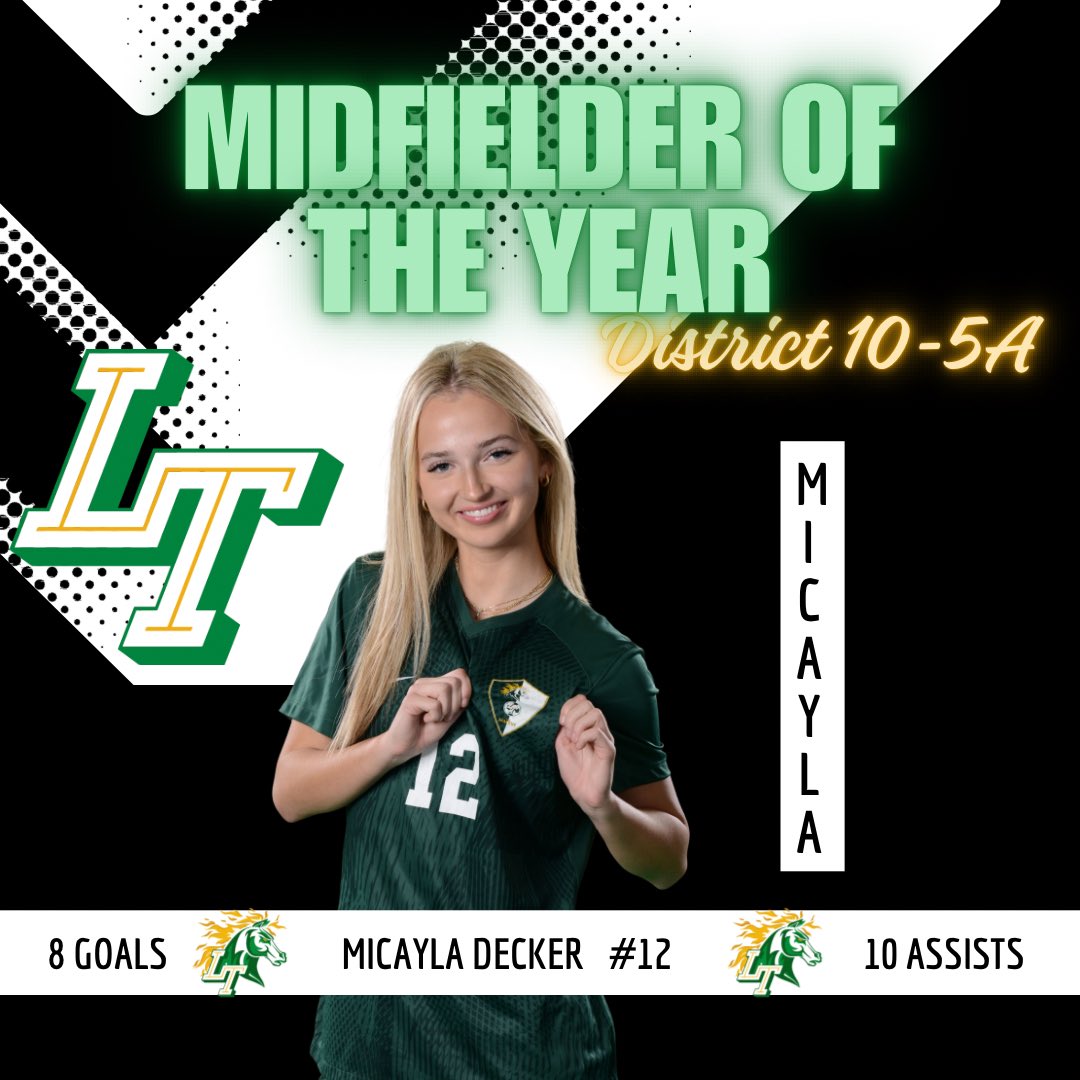 Last but not least . . 💚🎉 Huge Congratulations to <a href="/Micayla2025/">Micayla Decker ⚽️</a> for earning the title of Midfielder of the Year for District 10-5A! Your exceptional leadership and playmaking abilities have truly made a mark on the field. 🌟💚 <a href="/DFW_Girls_HS_VS/">DFW Girls HS Varsity Soccer</a> <a href="/Friscoisdsports/">Official Frisco ISD Sports</a> @LethalSoccer
