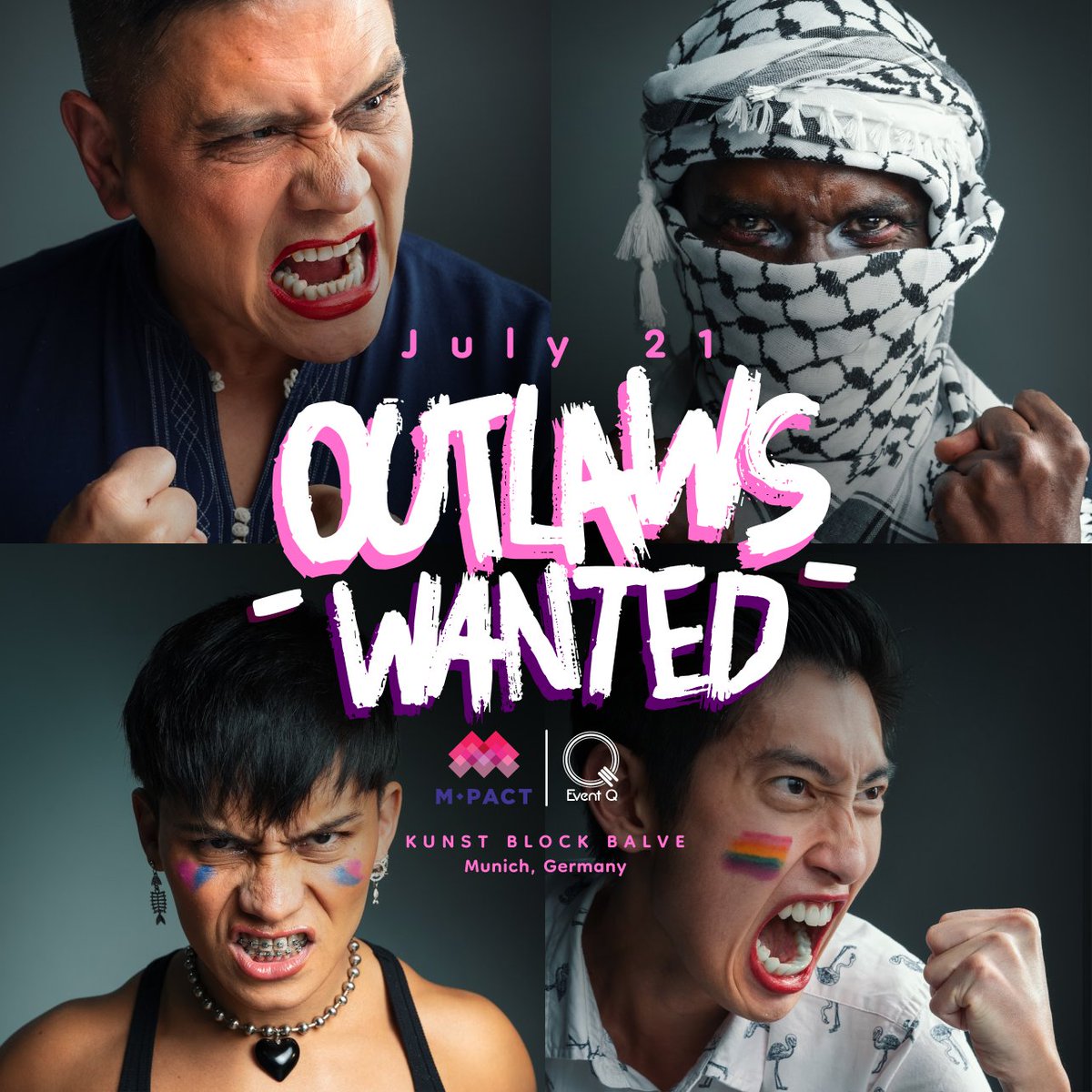 Queer Resistance. Join us as MPact presents: OutLaws Wanted at #AIDS2024 in Munich. Come together to advance LGBTQ rights, fight HIV, & celebrate the fierce determination of our community. Registration link coming soon. #gay #bisexual #queer #trans #hiv #gaymunich #gaygermany