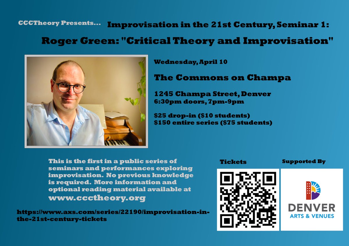 Join the Center for Critical & Cultural Theory for an eight-part seminar on 'Improvisation in the 21st Century' at The Commons on Champa, kicking off with Roger Green next Wed, 4/10. 🎟️ bit.ly/Improvisation-… Supported through the ARPA Cultural Partner Activation Program.