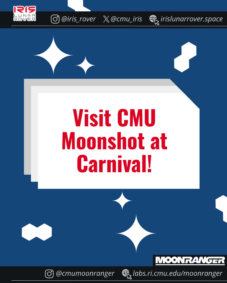 🚀🌕Get ready to blast off with Moonshot at Carnival! 🎪 Join us for an out-of-this-world experience showcasing our rovers!✨Explore the future of robotics, snag exclusive merch, and so much more!🌟 #Moonshot #CMUCarnival2024 #IrisLunarRover #MoonRanger #CMMC #Space #Rover #CMU