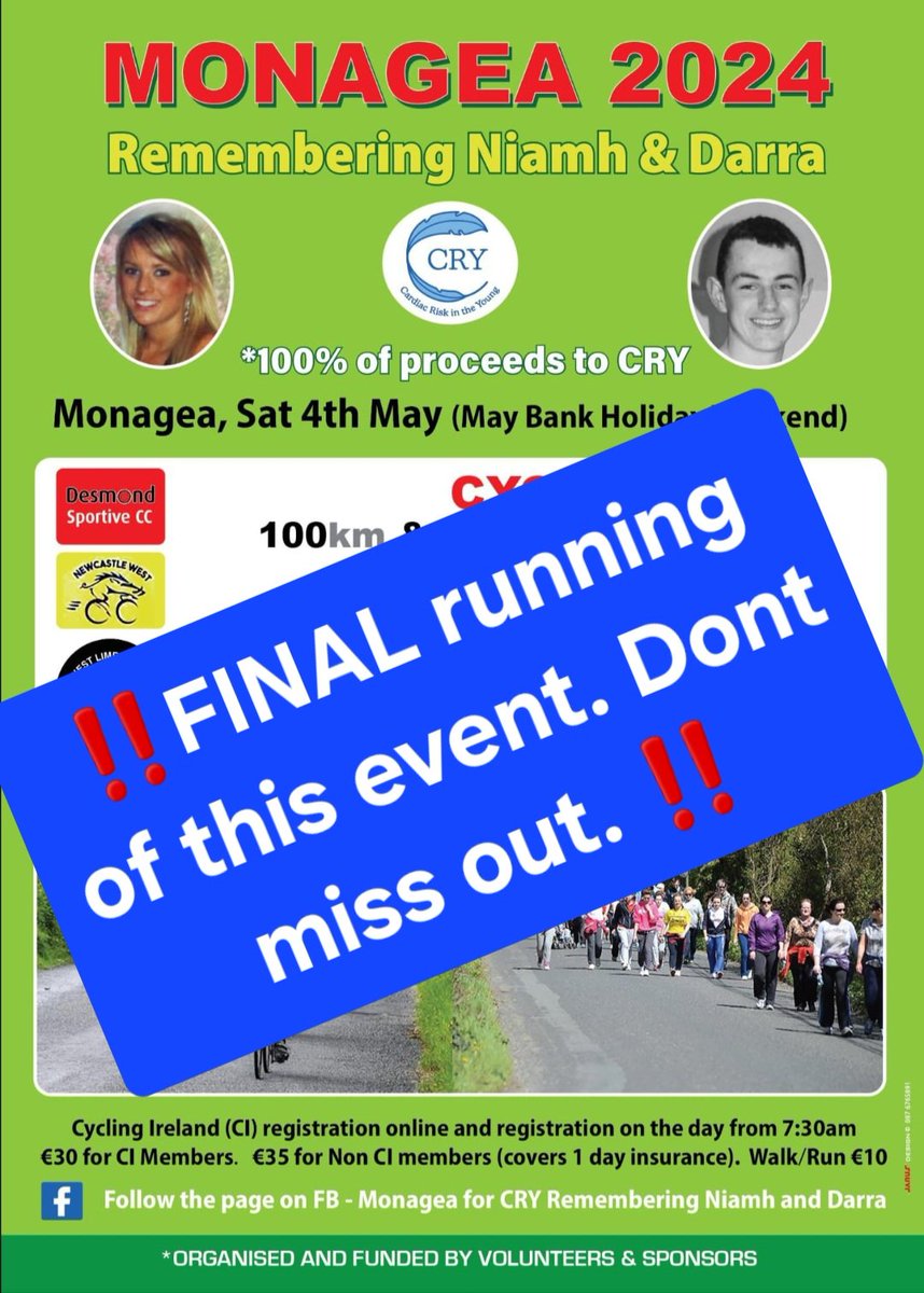 clareodscan's tweet photo. Final running of this event folks. You've been nothing short of amazing over the last 10years. Please support one more time. @CRYIre https://t.co/64yYBaLZs5