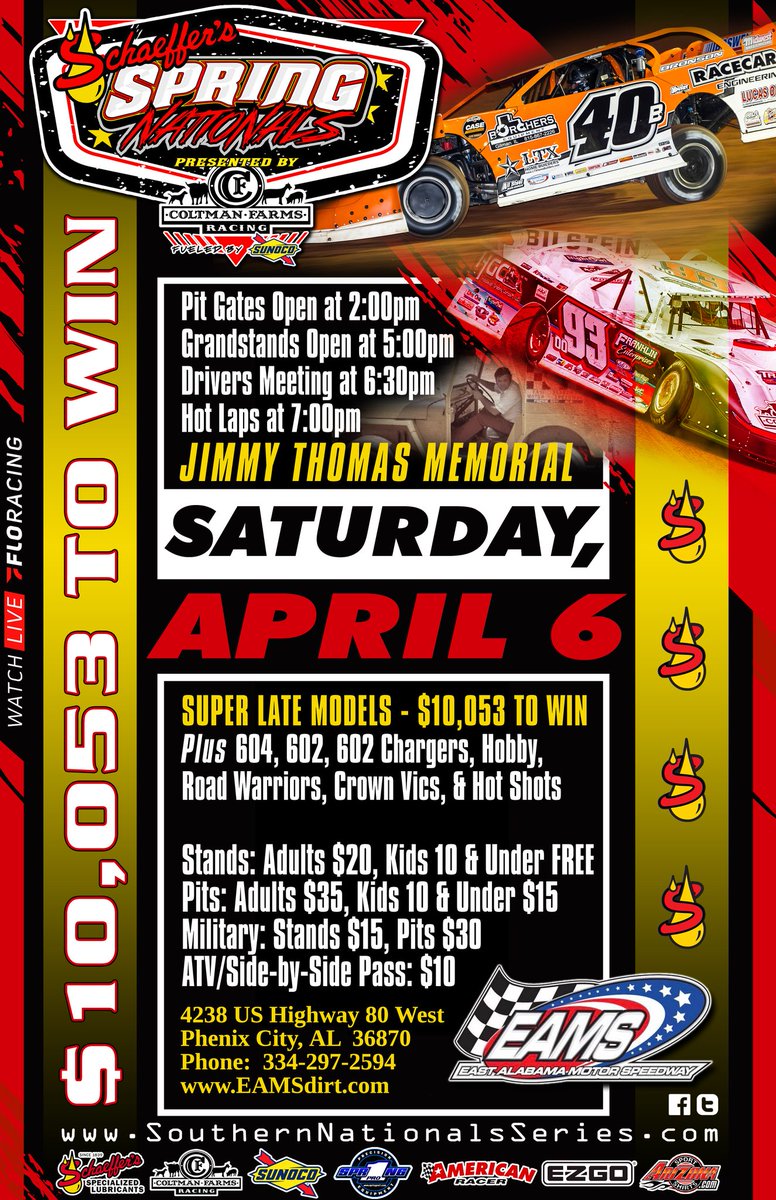The @SoNationals heads to @EAMSdirt this Saturday night! Beat the line and get your tickets today! Buy Tickets: tinyurl.com/muj3rpn6