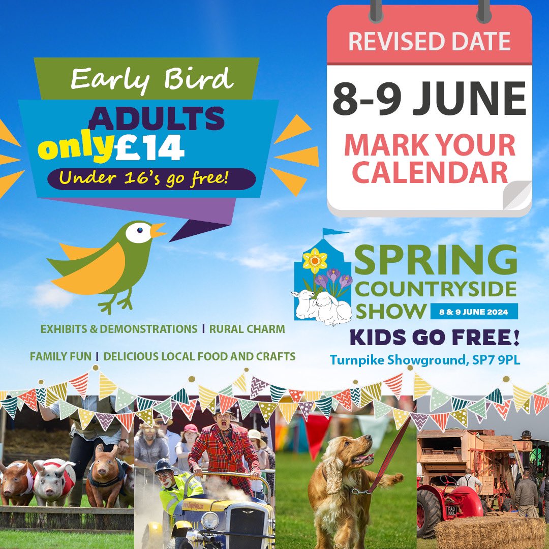 🌼🎪 Exciting News! The Spring Countryside Show is now rescheduled for 8th & 9th June 2024 at Turnpike Showground, SP7 9PL. Prepare for a weekend bursting with countryside joys 🚜🐴: 🎟 Early Bird: £14 Adults, Kids Free! tinyurl.com/mrv4f56u