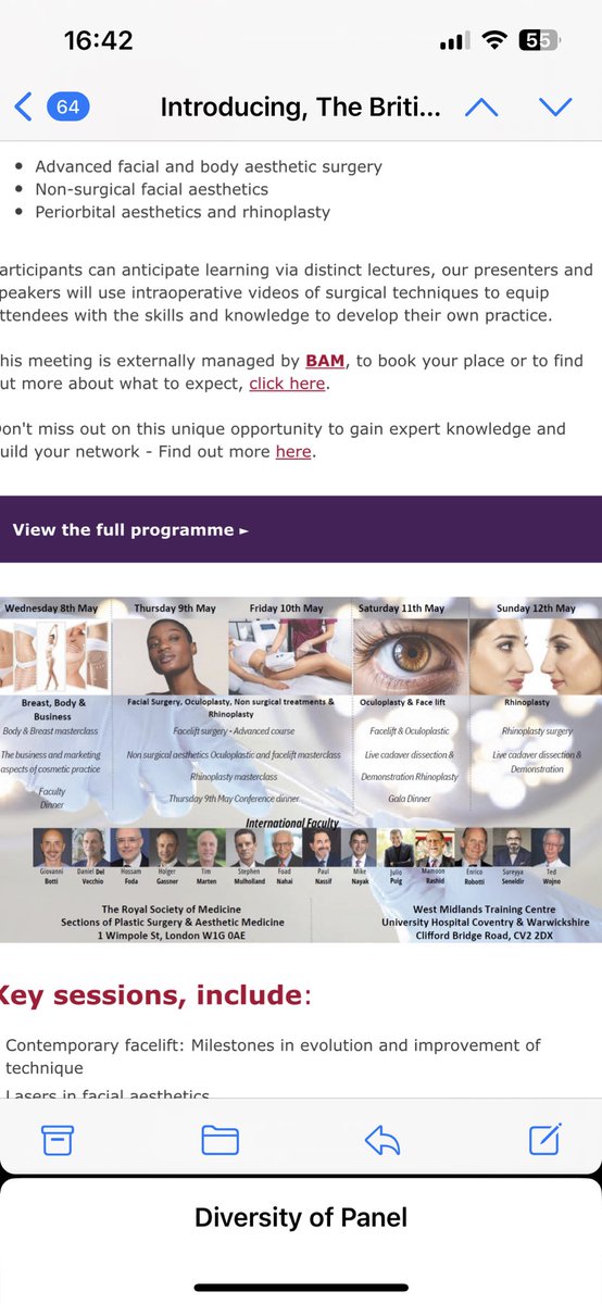 Surely we can do better than a massive majority male faculty at a conference primarily aimed at changing the way women look? I’m surprised this got past #TheRoyalSocietyOfMedicine - not to mention the endorsers of this course… @WomenSurgeonsUK @SurgeryWomen @BAPRASvoice